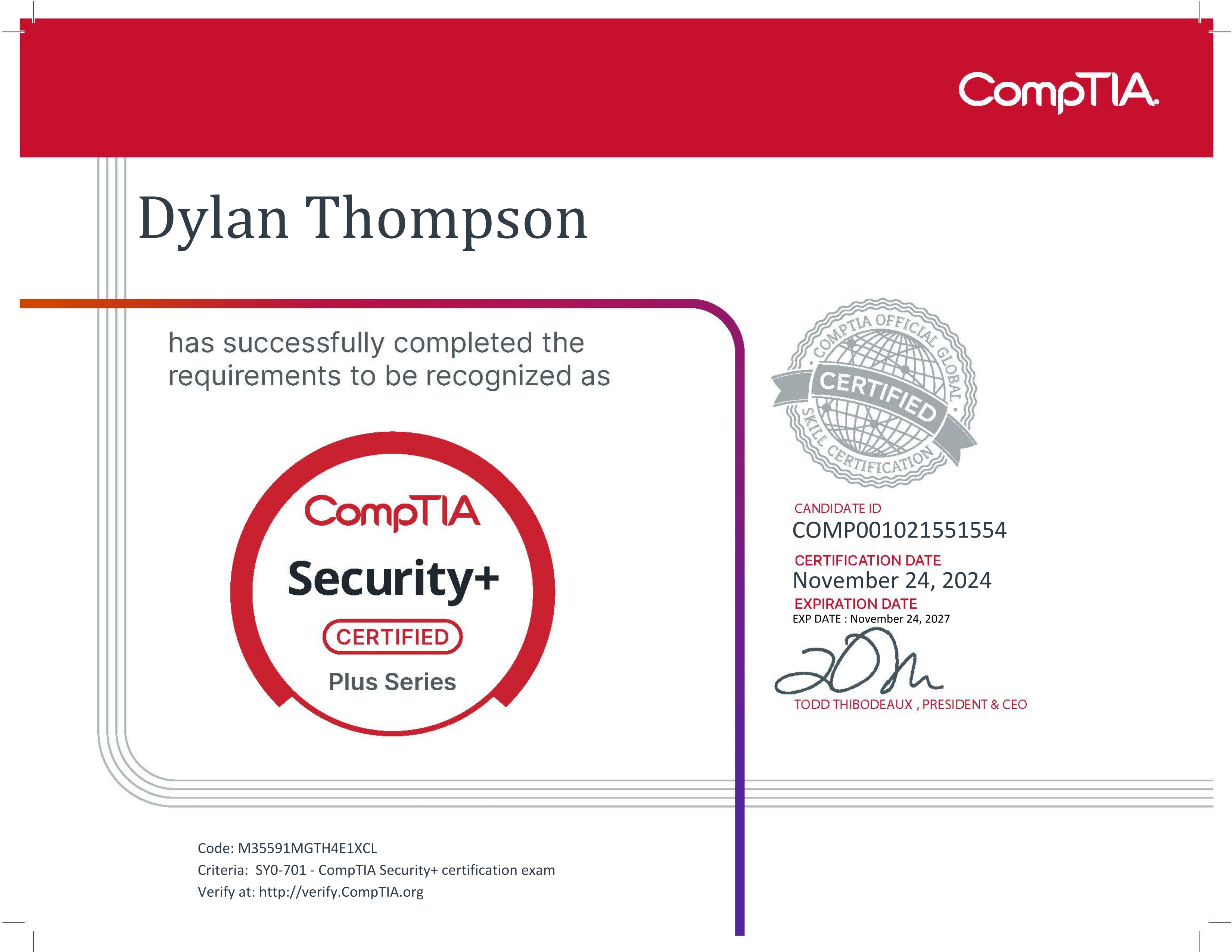 Security + Cert