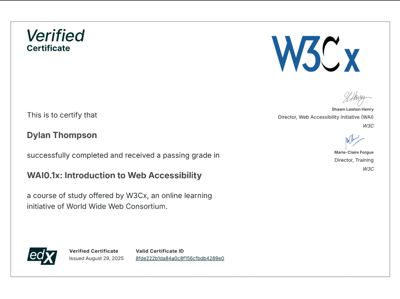 W3C Accessability Certificate